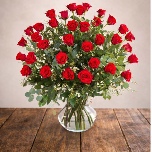 Three Dozen Long Stem Red Roses