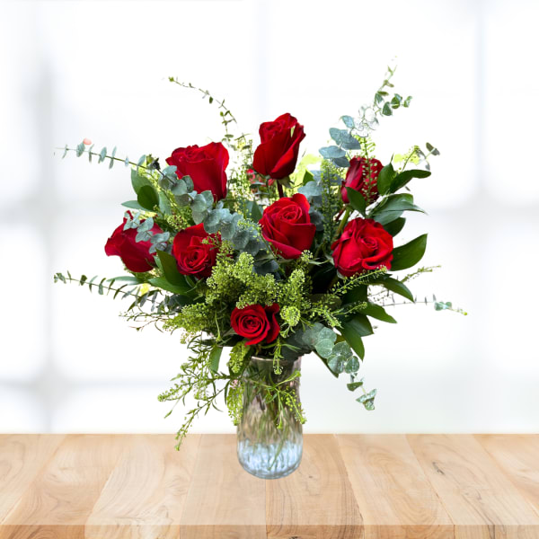 12 rosas rojas de tallo pequeño