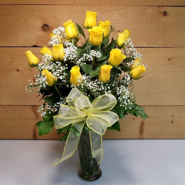24 Yellow Roses Vased