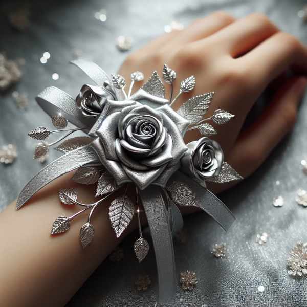 Silver Elegance Corsage and Boutonniere Set