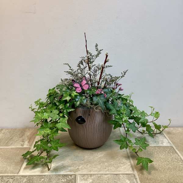 Ivy bird planter, decorated