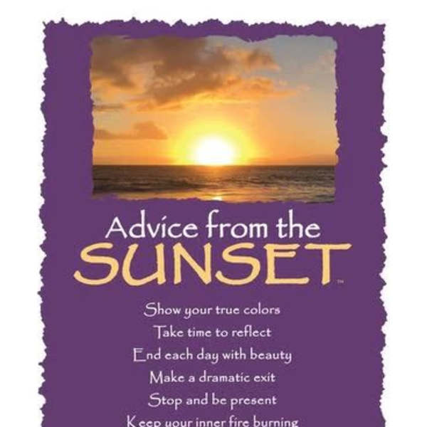 Purple inspirational plaque with a golden ocean sunset and white and yellow text