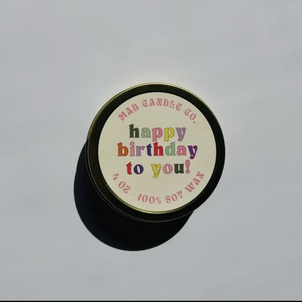Happy Birthday Soy Candle - 4 oz Gold Tin & Wood Wick