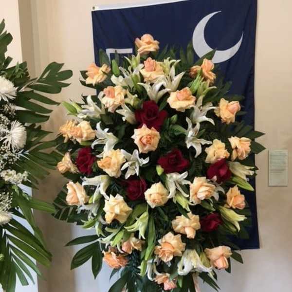 Elegant Mixed Rose & Lily Funeral Standing Spray