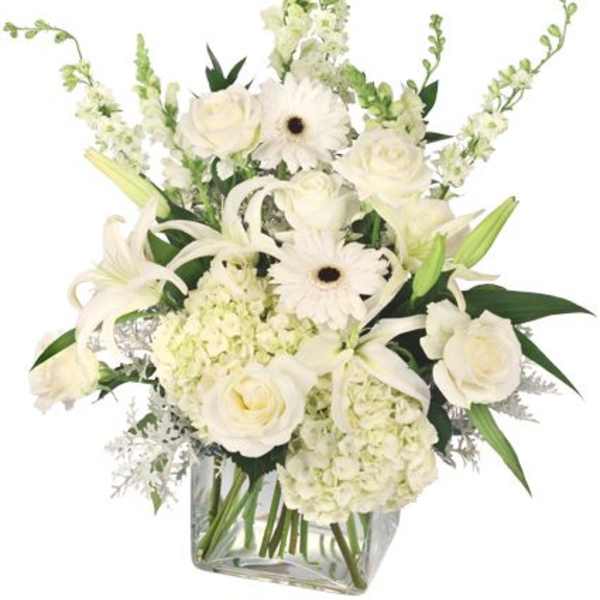 All white floral vase bouquet
