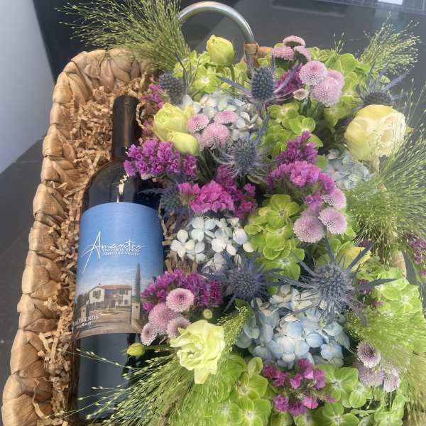 Elegance in Bloom: Wine & Floral Gift Basket