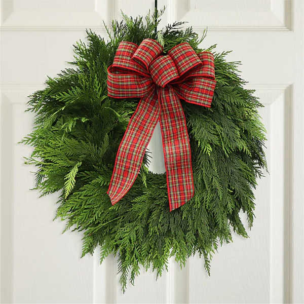 Christmas Wreath with Red Plaid Bow