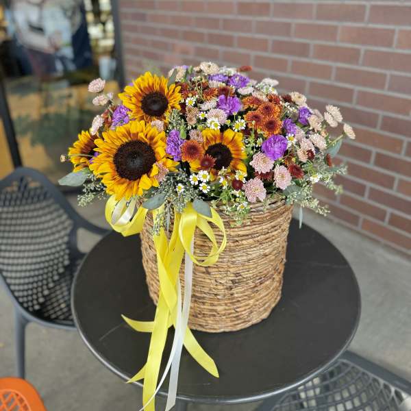 Sunny composition with sunflowers