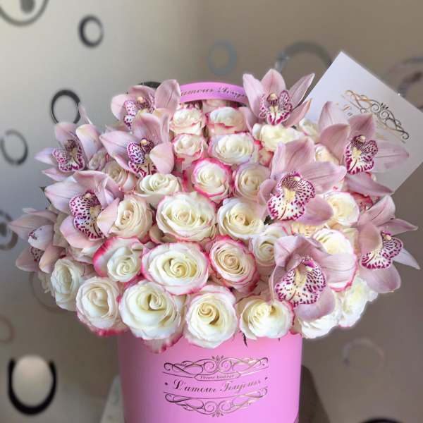 Pink Carousel Roses and Cymbidium Signature Box