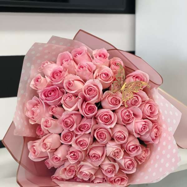 Pink Roses Wrapped Bouquet By Atlanta's Finest Flowers