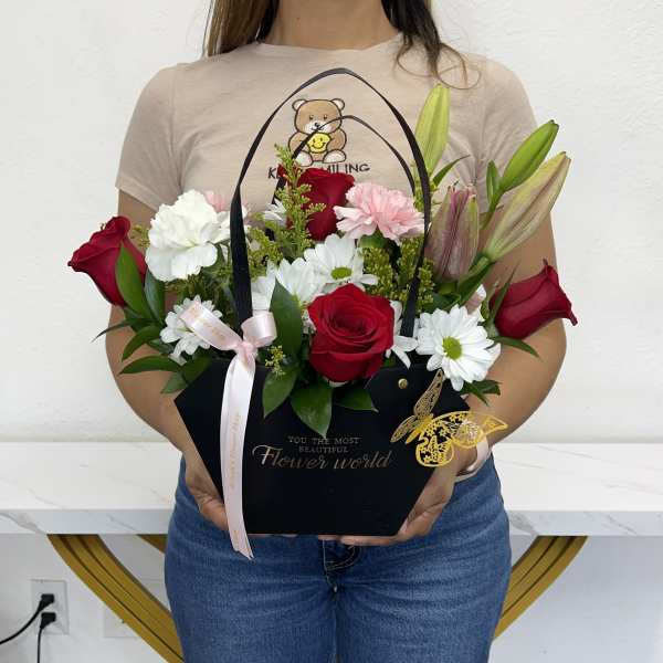 Black Basket With Red Roses