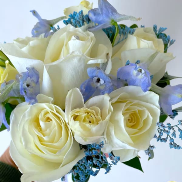 White w/Light Blue Prom Bouquet