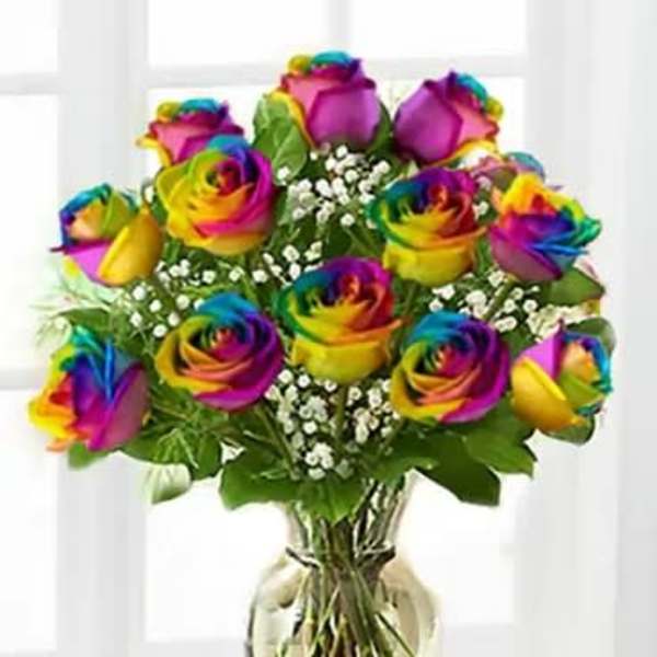 Rainbow Roses in Vase