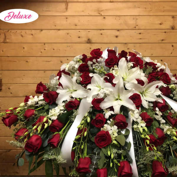 Red & White Casket Cover