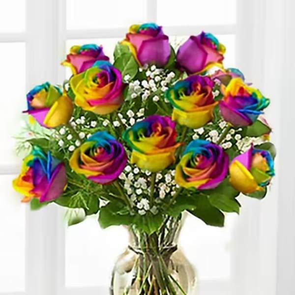 Rainbow Roses Dozen
