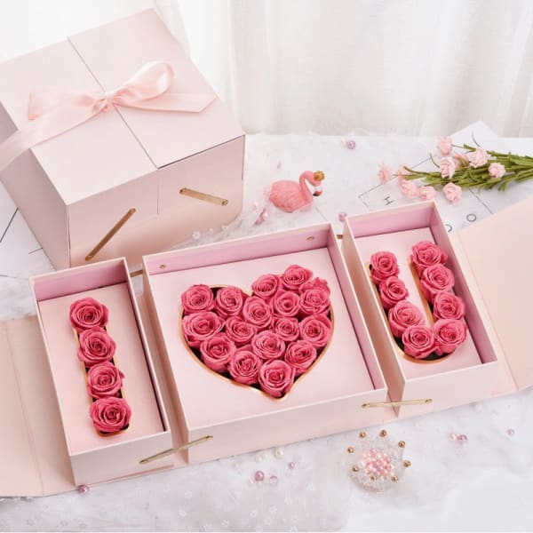 "I Love You" Pink Flower Box
