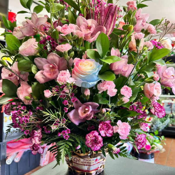 Mix Lily & Mini Carnation Unique Basket Arrangement