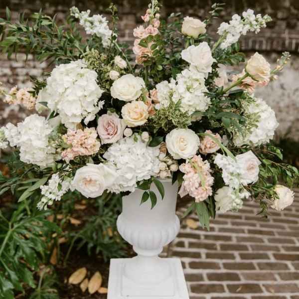 Blush garden altar arrangement