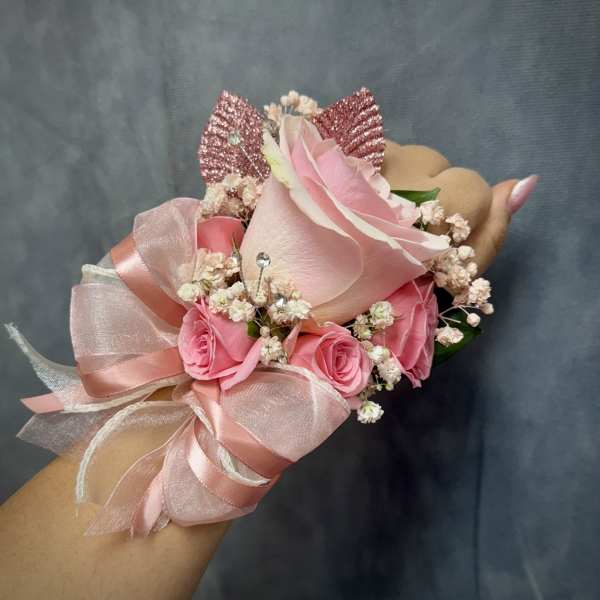 Pink Rose Gold rose spray roses corsage