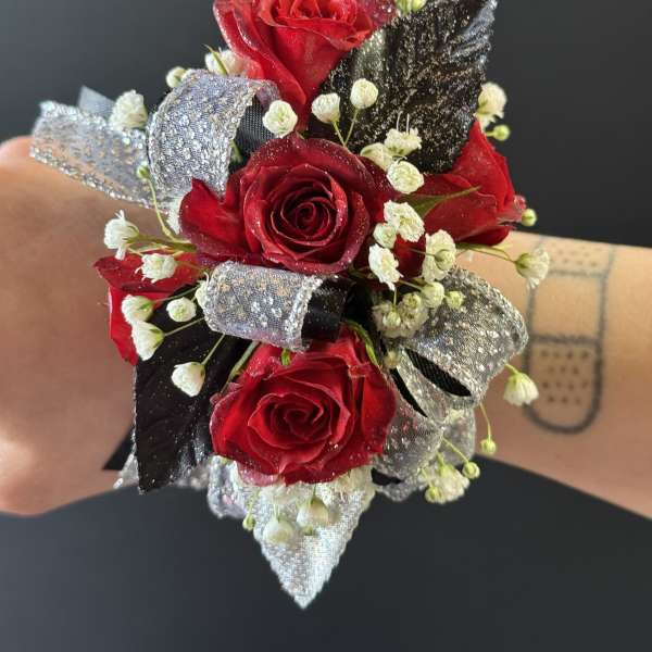 Red spray rose corsage