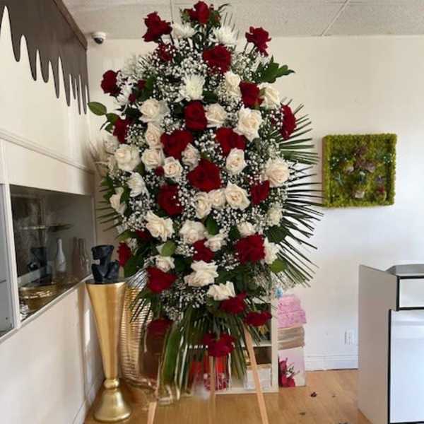 Classic Red & White Rose Standing Spray