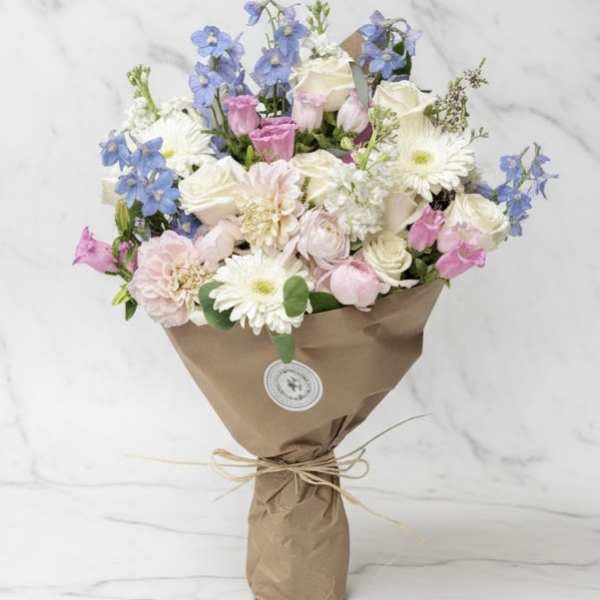 Blush and Blue Wrapped Bouquet