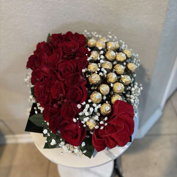 Luxury Red heart roses and Ferrero Bouquet