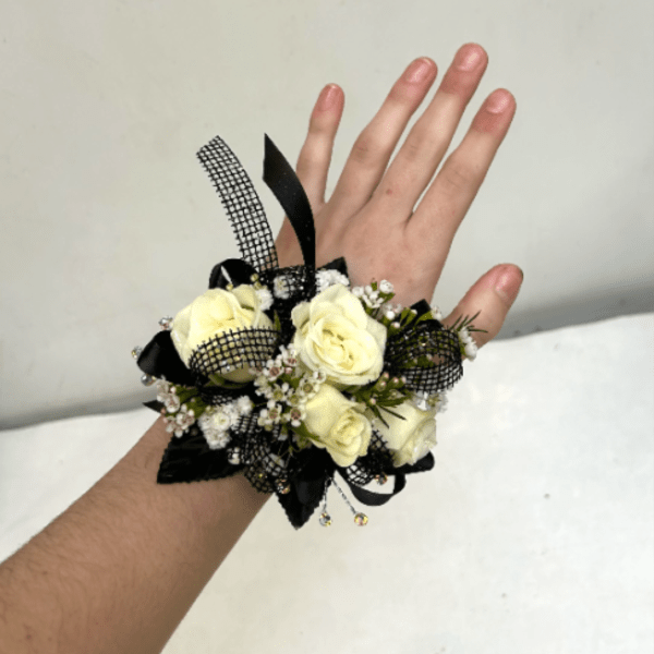 Black & White Mixed Wrist Corsage