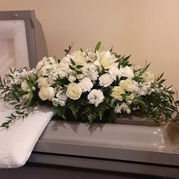 Sympathy- Custom all white casket spray