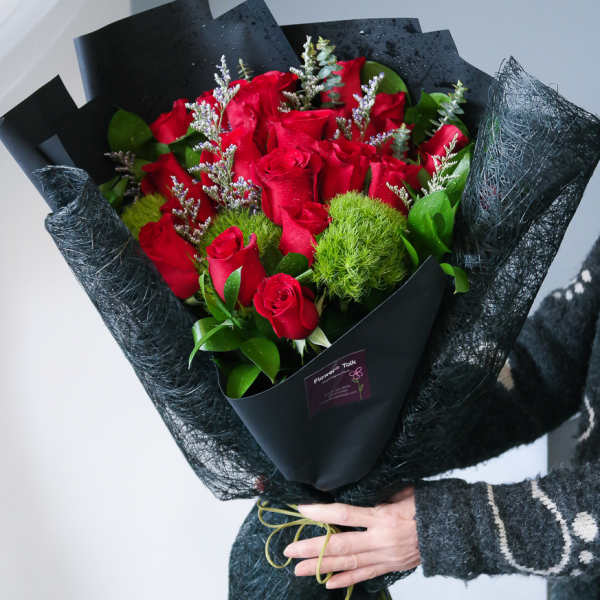 Romantic Red Rose Hand Bouquet (Vase not included)