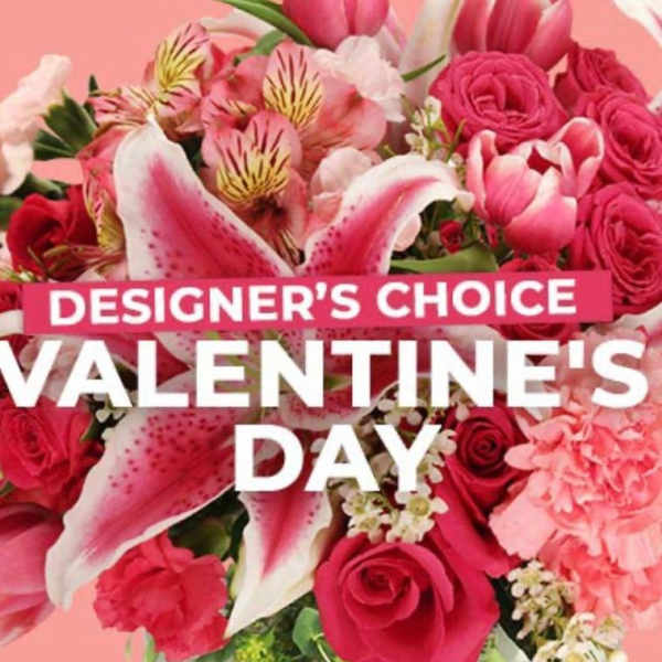 Pink and red bouquet with lilies, roses, and carnations