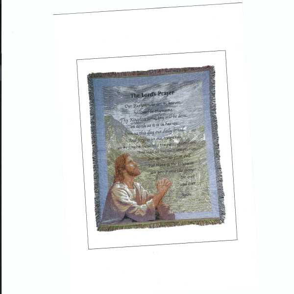 Framed wall hanging with The Lord's Prayer and a praying figure