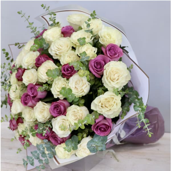 White and Purple Rose Bouquet - WeHo