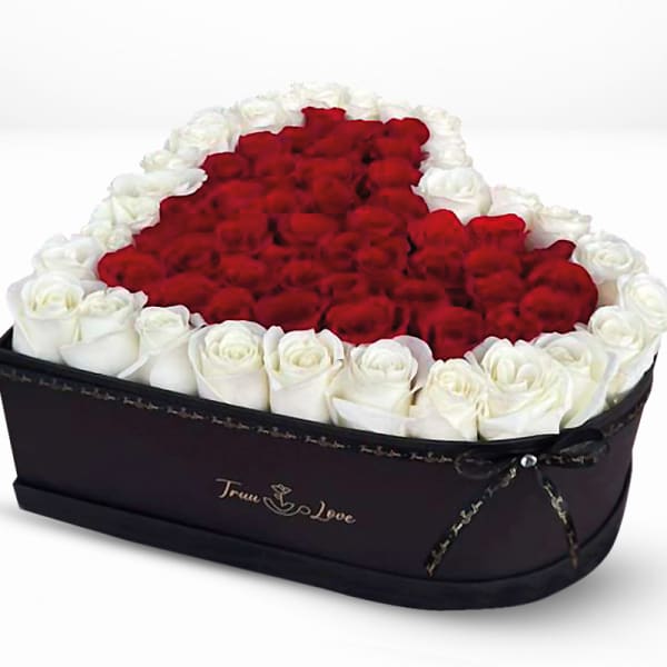 Big heart box White & Red Roses