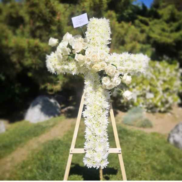 All White Standing Funeral Cross