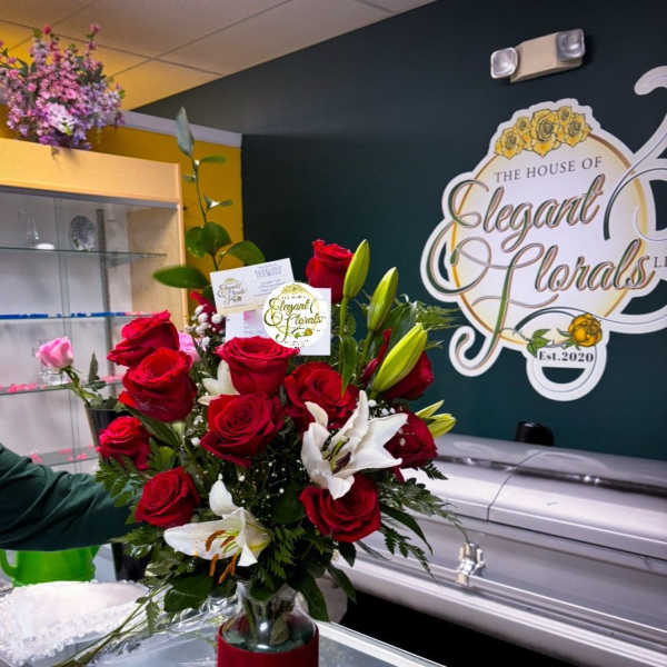 Red Rose & White Lily Vase Arrangement