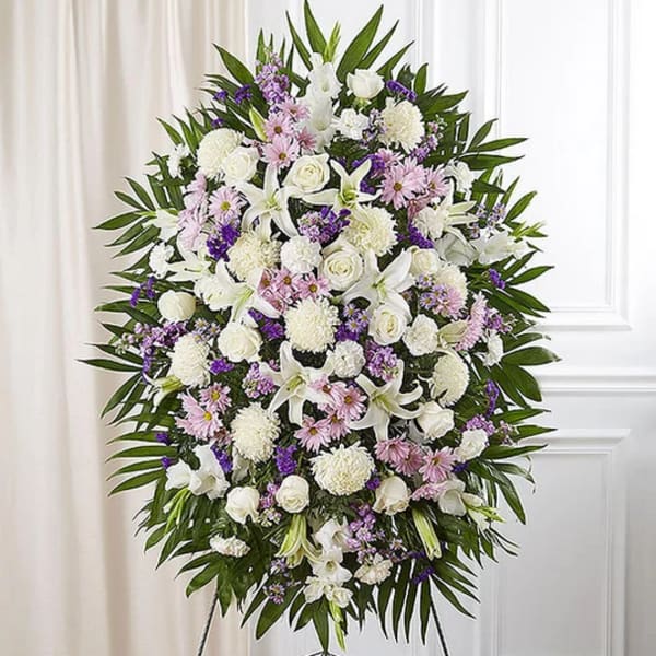 Funeral Standing Spray, Lavender And White