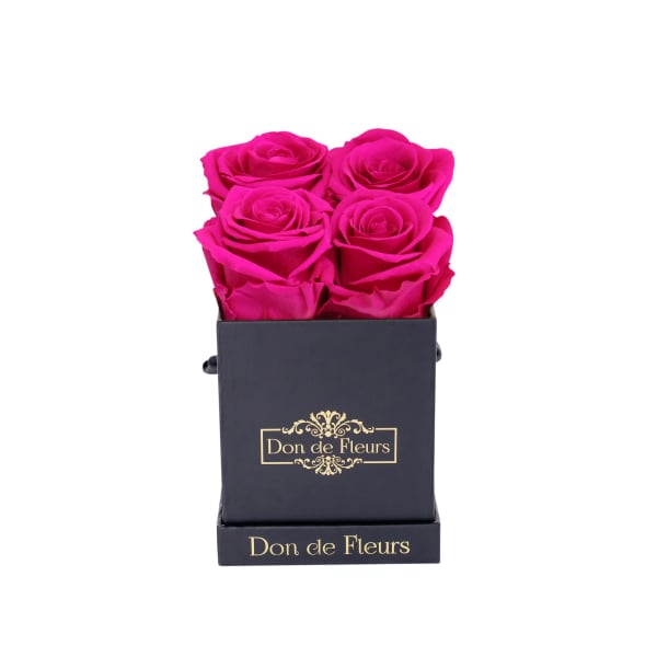 Petite Black Square Preserved Rose-Hot Pink