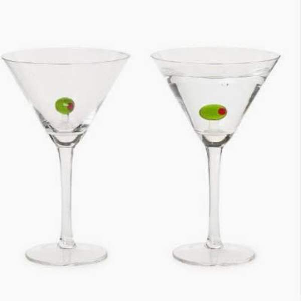Pair of Handblown Martini Glasses with Olives