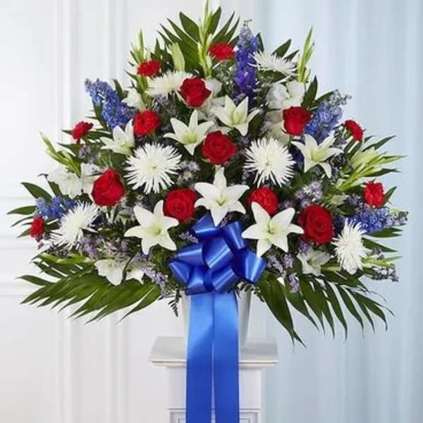 Heartfelt Sympathy Standing Basket Red, White and Blue