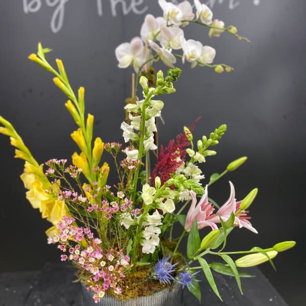 SPRING GARDEN WITH WHITE ORCHID