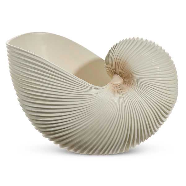 Cream-colored sculptural ceramic vase with a spiral ribbed design