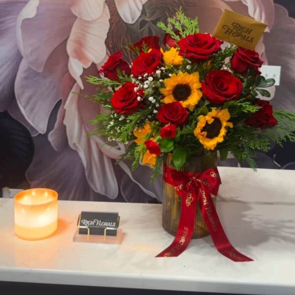 Crimson Sun Vase Arrangement