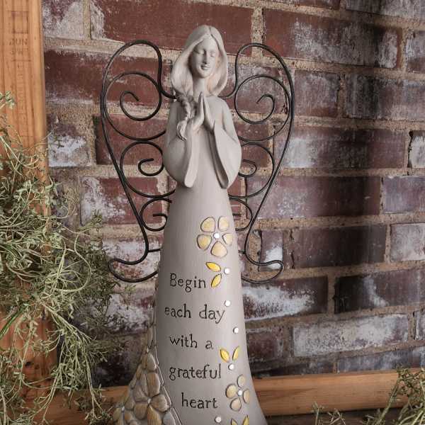 Decorative angel figurine with a gratitude message and wire wings