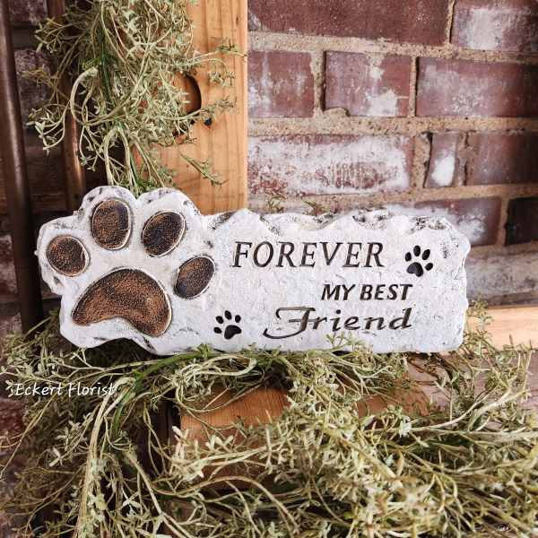 Decorative stone plaque with a paw print and the words "Forever My Best Friend"