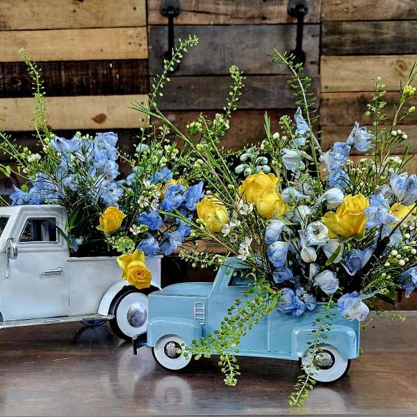 Vintage Truck Flower Arrangement – Adorable Baby Birth Gift with Fresh Blooms