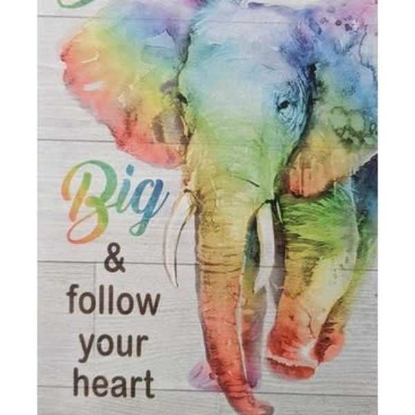 Colorful rainbow elephant wall art with the words Dream Big and follow your heart