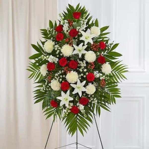 Red & White Sympathy Standing Spray