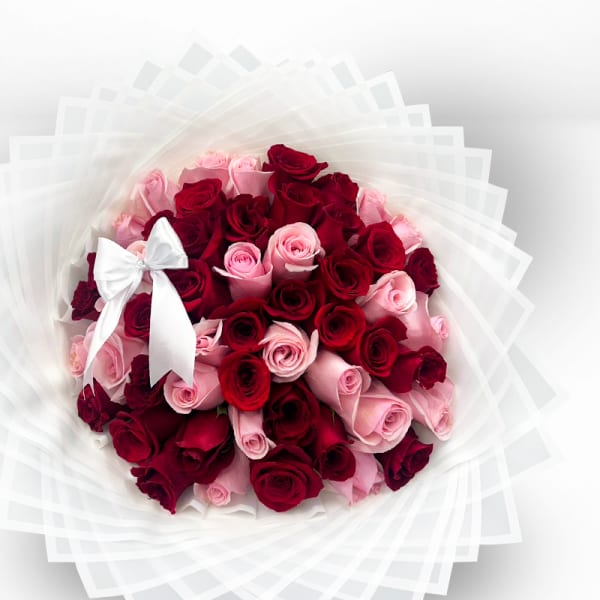 Mix Color Roses Bouquet - White Paper & I love ribbon
