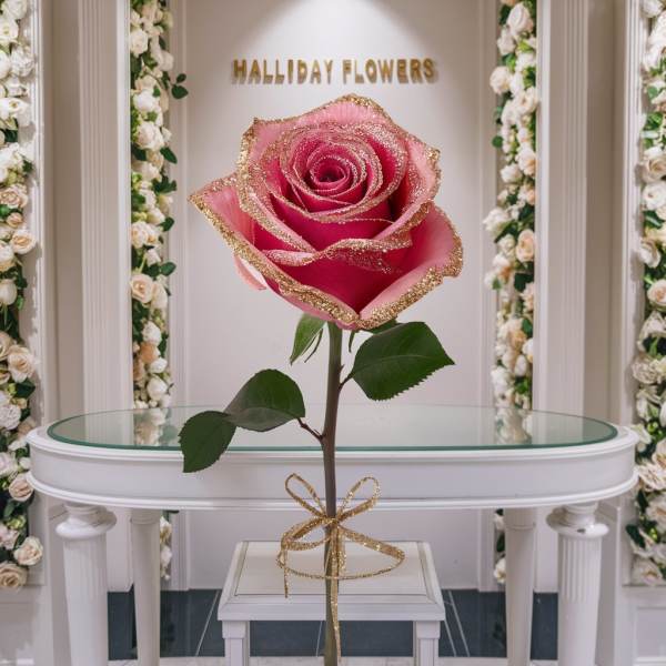 Single Pink Glitter Tip Rose Wrapped